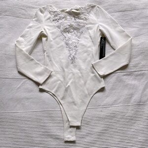 WYLDR Ivory Sacred Bodysuit With Lace XS